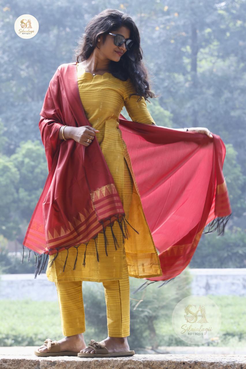 Amber Mustard Raw Silk Kurta Set with Dupatta