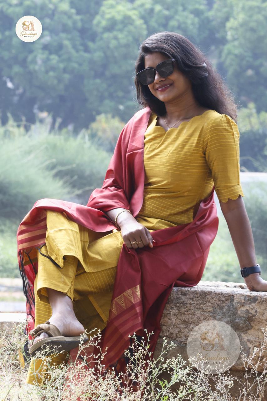 Amber Mustard Cotton Kurta Set with Dupatta – Pure Cotton Ethnic Wear for Women3