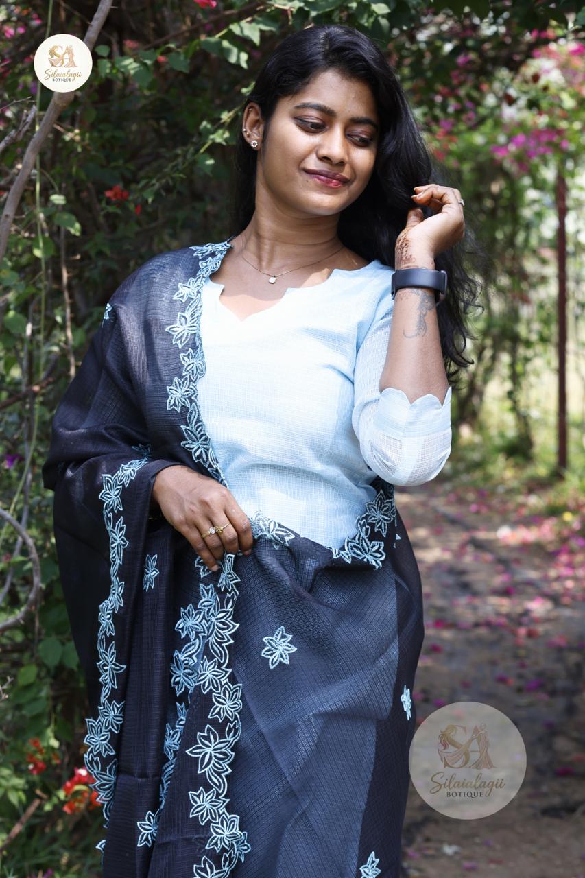 Blue Whisper Cotton Kurta Set with Embroidered Dupatta – Size XS to XL (2)