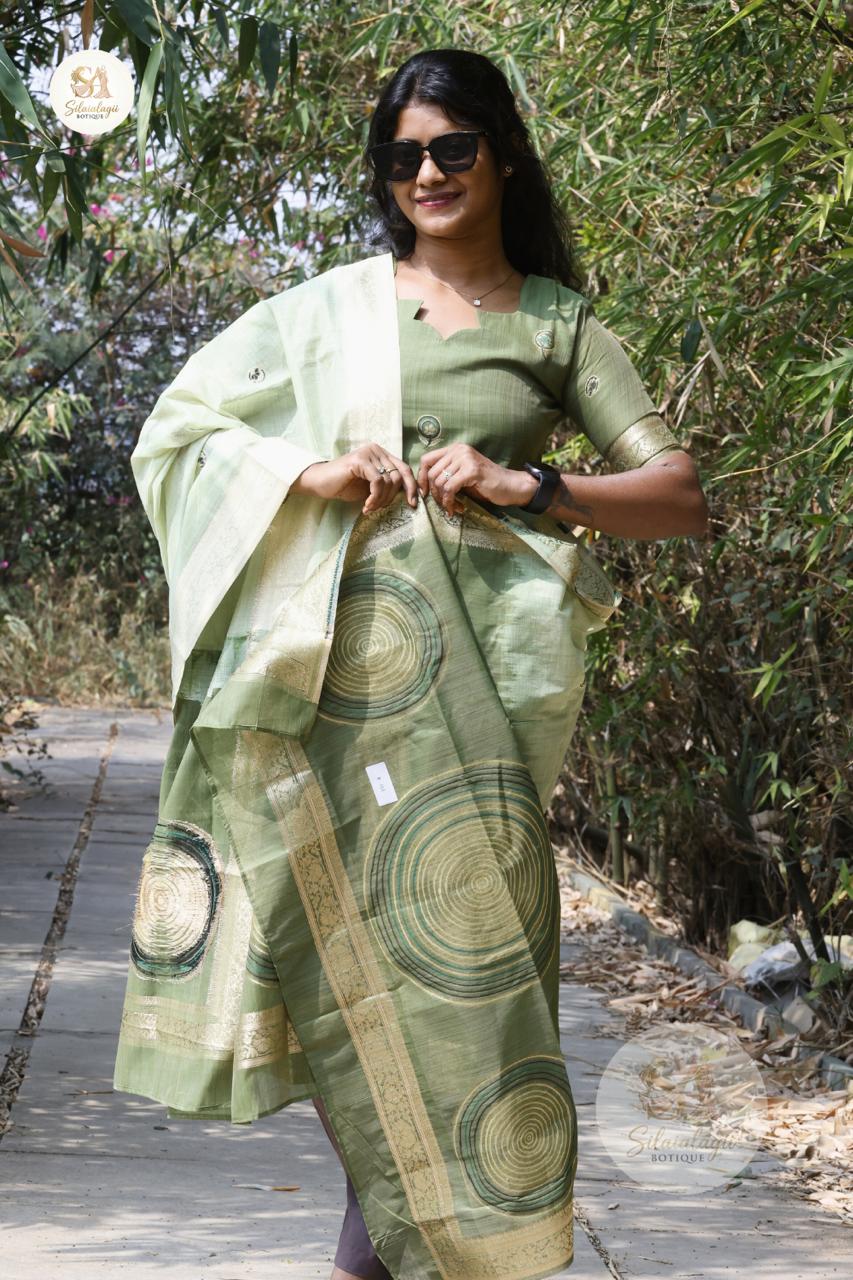 Forest Bloom Green Handloom Cotton Kurta with Dupatta (1)