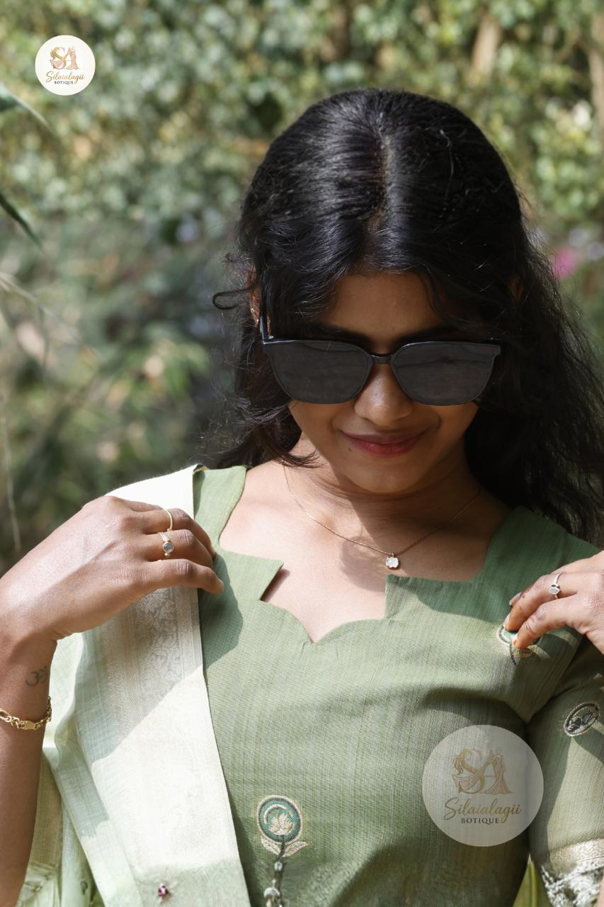 Forest Bloom Green Fancy Cotton Kurta with Dupatta