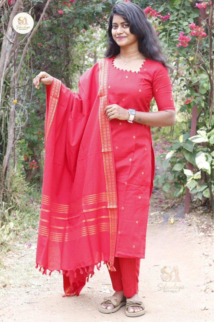 Red Line Elegance Cotton Set – Premium Cotton Kurta