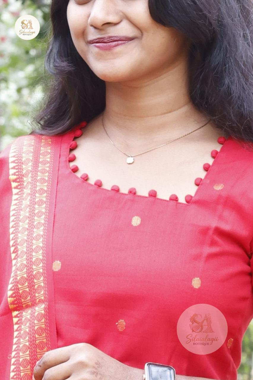 Red Line Elegance Cotton Set – Premium Cotton Kurti Pant with Dupatta for Women2